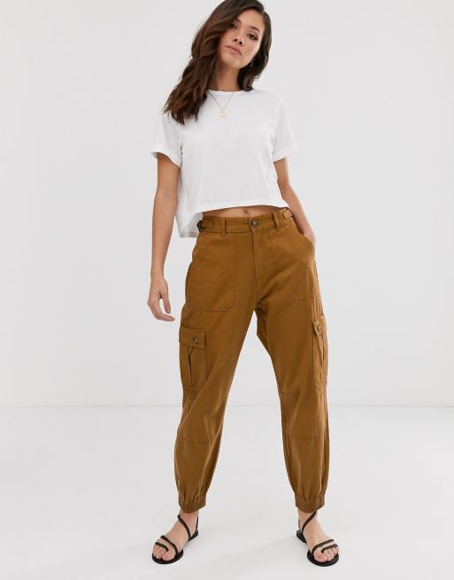 Pull&Bear fasten tab cargo pants in tobacco | ASOS