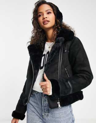 Pull & Bear faux fur aviator in black