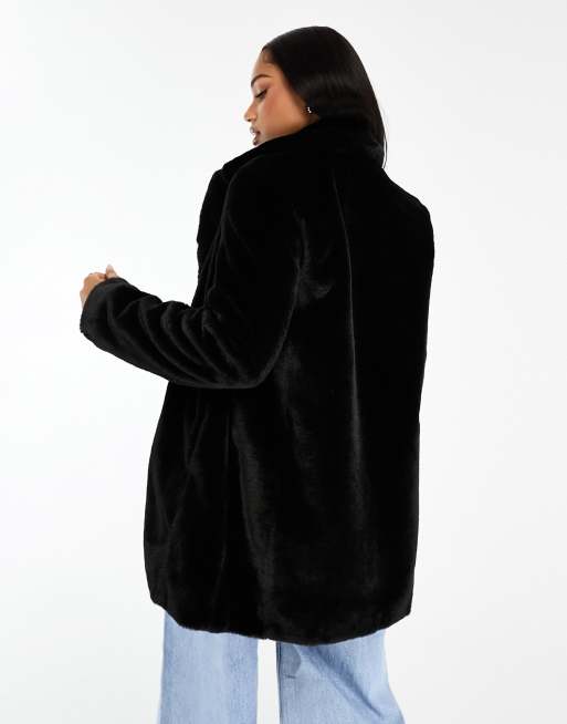 Pull&Bear faux fur coat in black