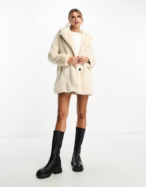 Pull Bear faux fur coat in ecru