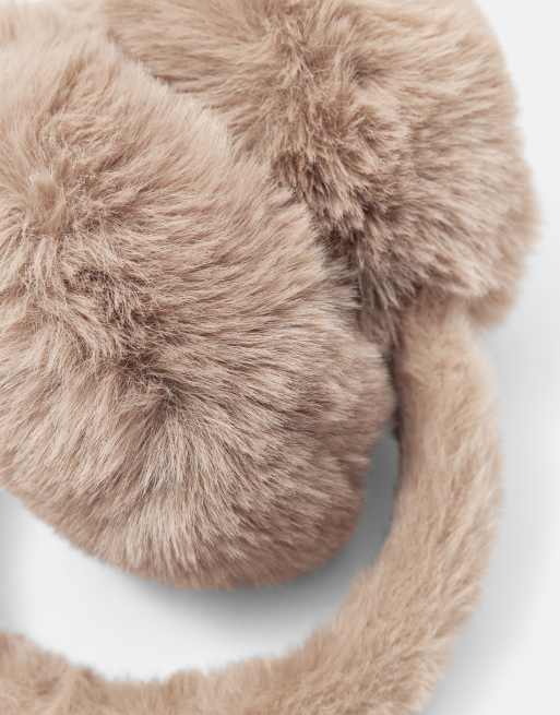 Pull&Bear Faux fur earmuffs in beige, 3 of 4