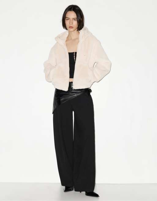 Pull&Bear Faux fur hooded jacket in beige, 4 of 4
