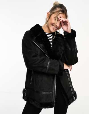 Pull and bear shop black fur jacket