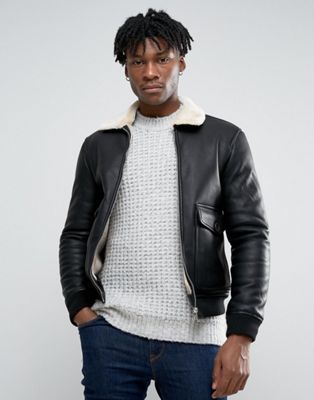 Leather Look Aviator With Faux Fur Collar
