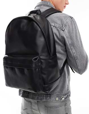 faux leather backpack-Black