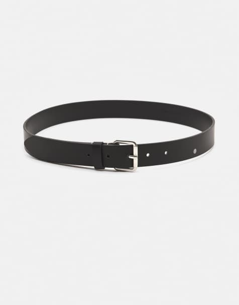 Pull&Bear Faux leather belt with contrast stitching in black - view 1