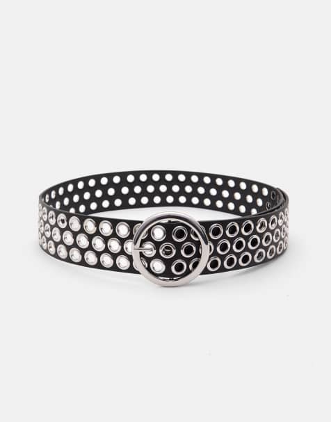 Pull&Bear faux leather belt with eyelets in black - view 1