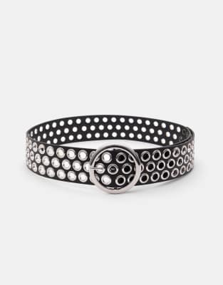 Pull&Bear faux leather belt with eyelets in black