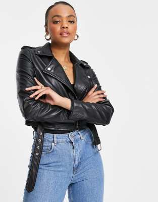 Pull&bear faux leather biker jacket in black | ASOS