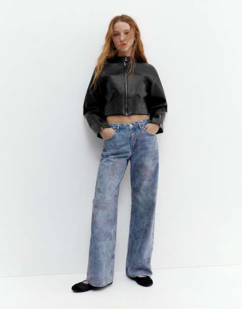 Pull&Bear Faux leather biker jacket in black - view 1