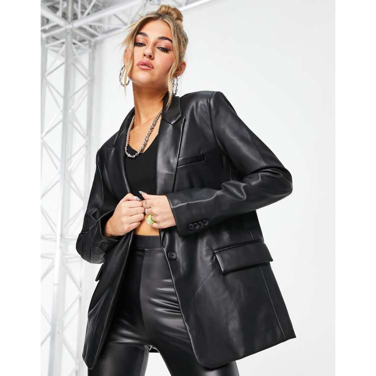 Faux leather hot sale blazer womens