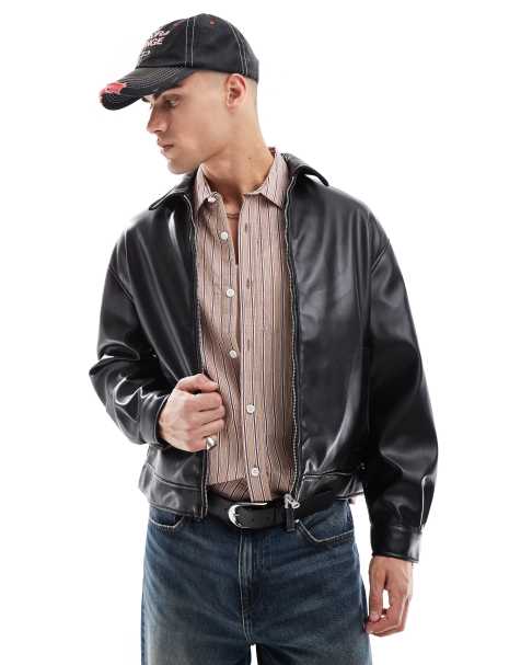 Pull&Bear faux leather bomber jacket in black  - view 1