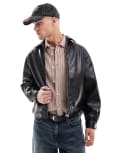 [Pull & Bear] Pull & Bear faux leather bomber jacket in black L BLACK