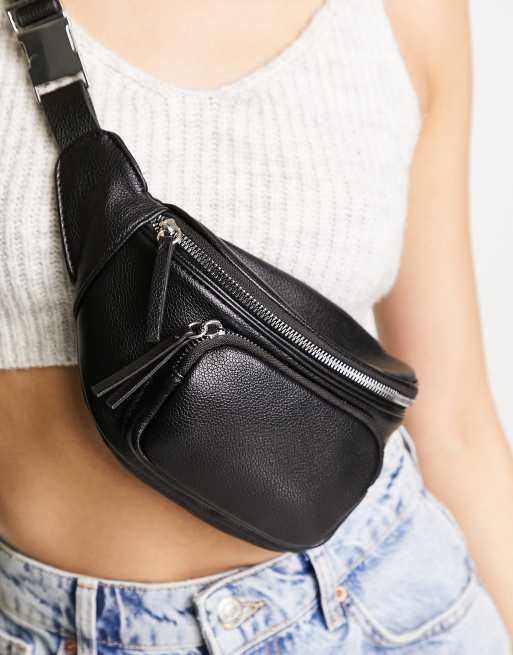 Pull Bear faux leather bum bag in black ASOS