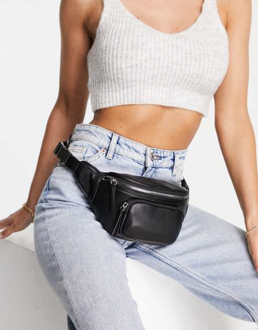 Pull&Bear faux leather bum bag in black | ASOS