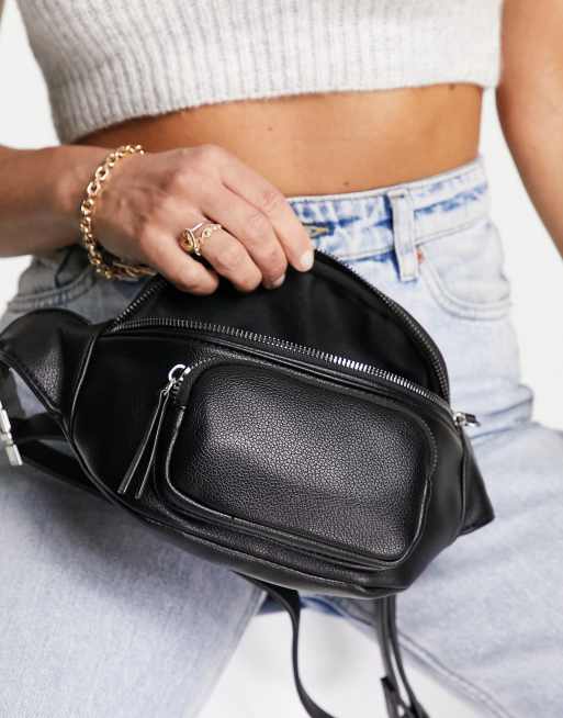 Black faux 2024 leather bum bag