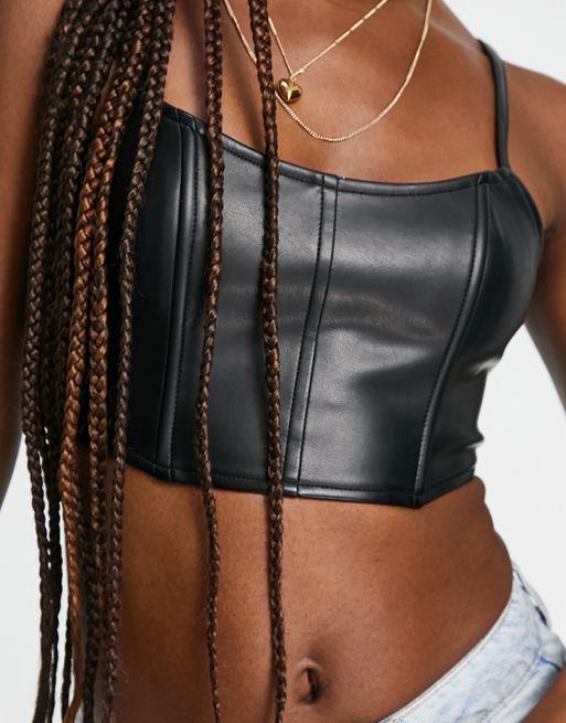 Pull&Bear faux leather corset top in black - part of a set