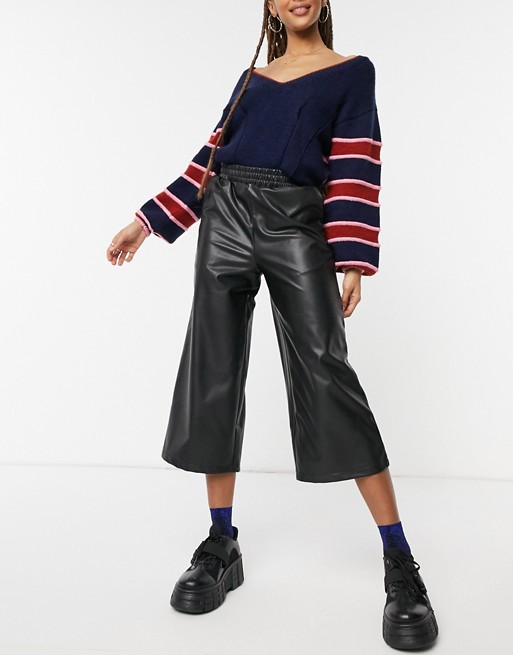 Pull&Bear faux leather culottes in black