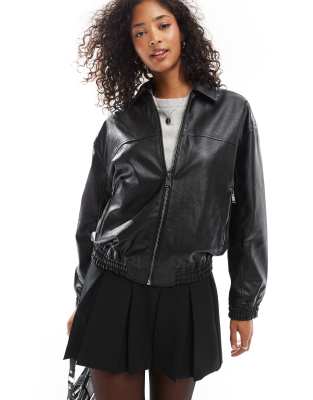 faux leather Dad jacket in black