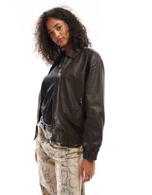 faux leather Dad jacket in chocolate brown