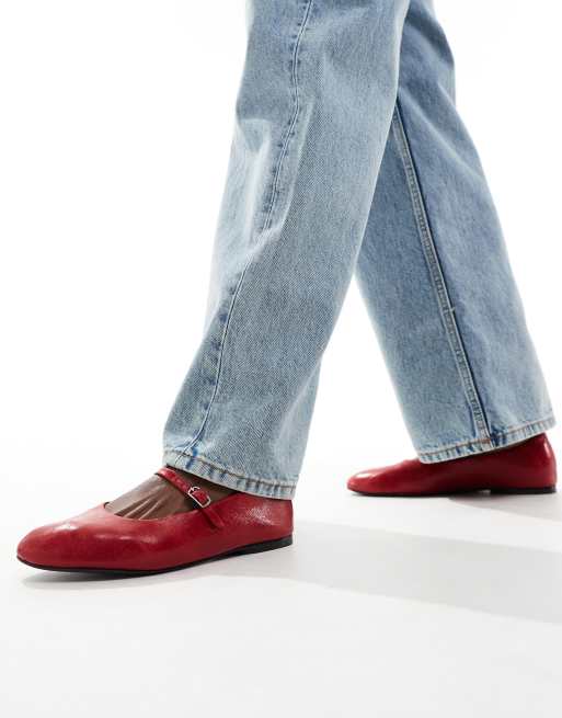 Pull&Bear faux leather dolly shoes in cherry red