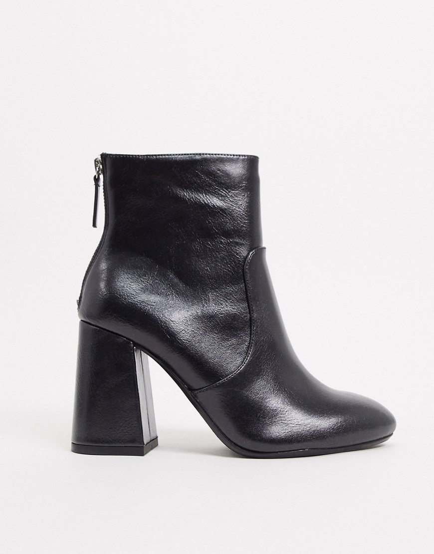 Pull & Bear faux leather heeled ankle boot in black