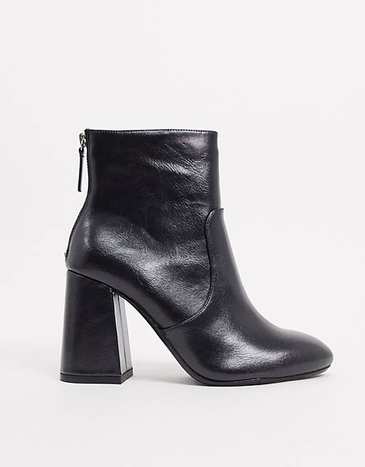 Pull&Bear faux leather heeled ankle boot in black | ASOS