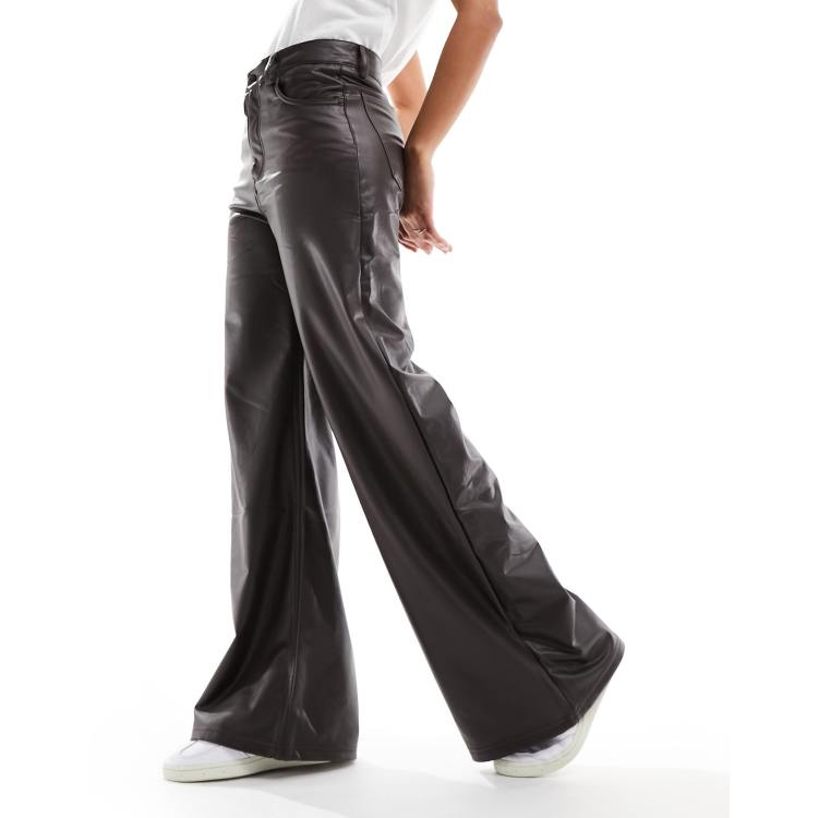 Faux leather wide leg trousers sale