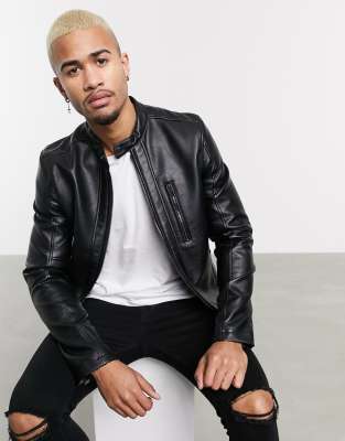 asos pull and bear leather jacket