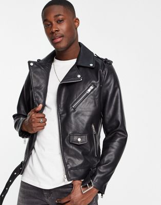 Pull&Bear faux leather jacket in black