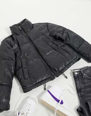 pull and bear leather puffer jacket