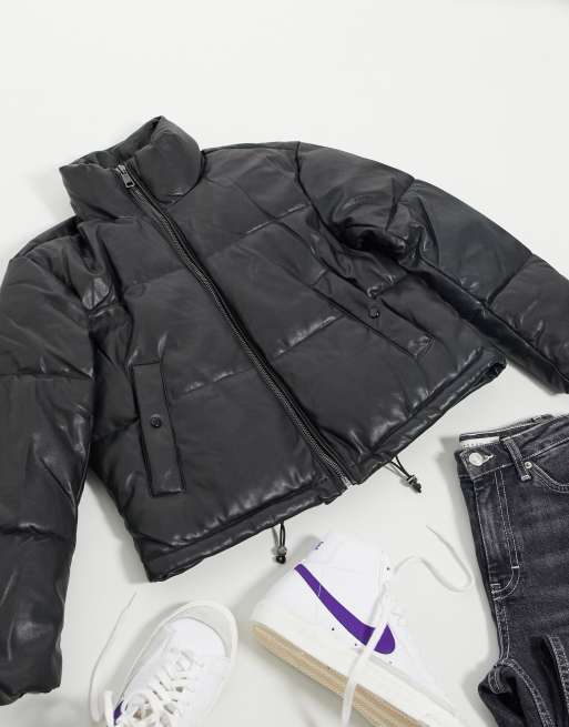 Faux leather puffer jacket - pull&bear