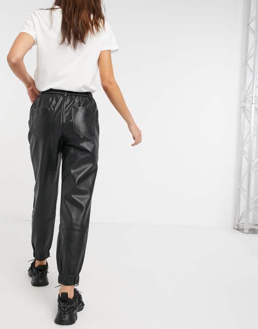 Pull&Bear faux leather pants in black