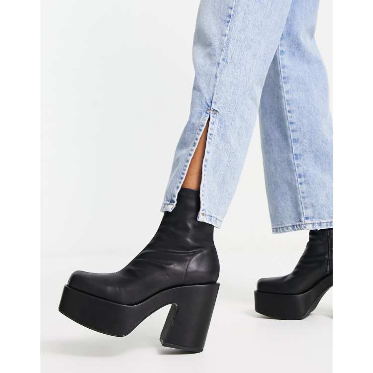 Pull&Bear Women's' Black Stretch Platform Ankle Boots