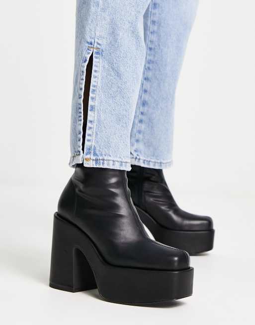 Faux Leather Platform Heeled Boots