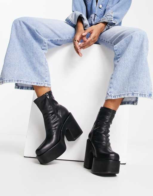 Pull&Bear faux leather platform boot in black