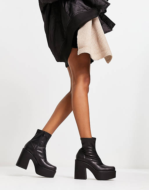 Pull&Bear faux leather platform boots in black | ASOS