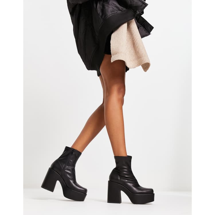 Pull Bear faux leather platform boots in black