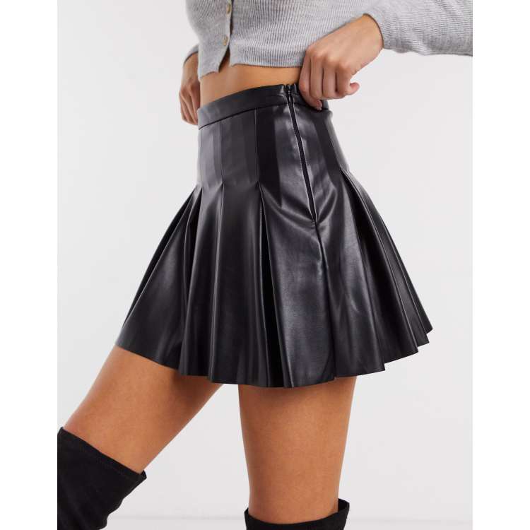 Pull&Bear faux leather pleated skirt in black