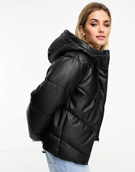 Pull&Bear faux leather puffer gilet in black