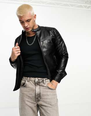 Pull&Bear faux leather racing jacket in black