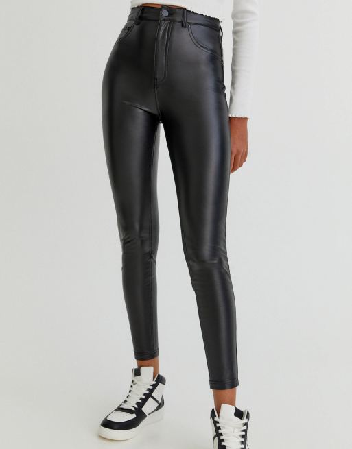 Pull&Bear faux leather skinny pants in black