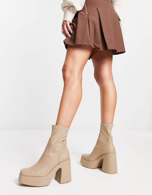 Pull&Bear faux leather super platform boot in beige