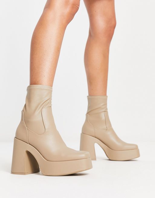 Pull&Bear faux leather super platform boots in beige
