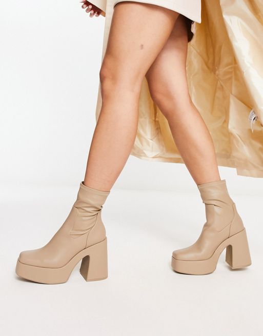 Pull&Bear faux leather super platform boots in beige | ASOS