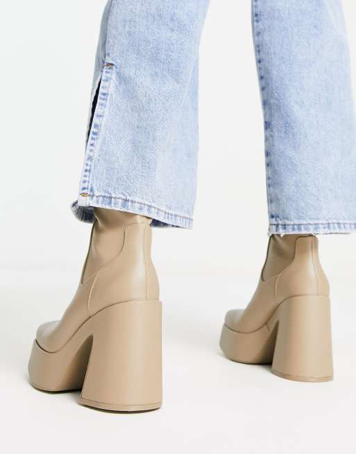 Pull&Bear faux leather super platform boots in beige