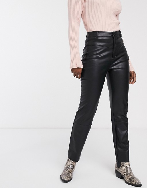 Pull&Bear faux leather trousers in black