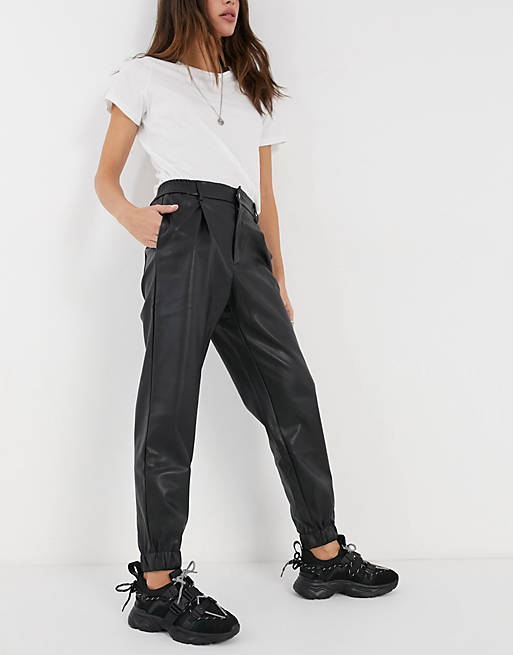  Pull&Bear faux leather trousers in black 