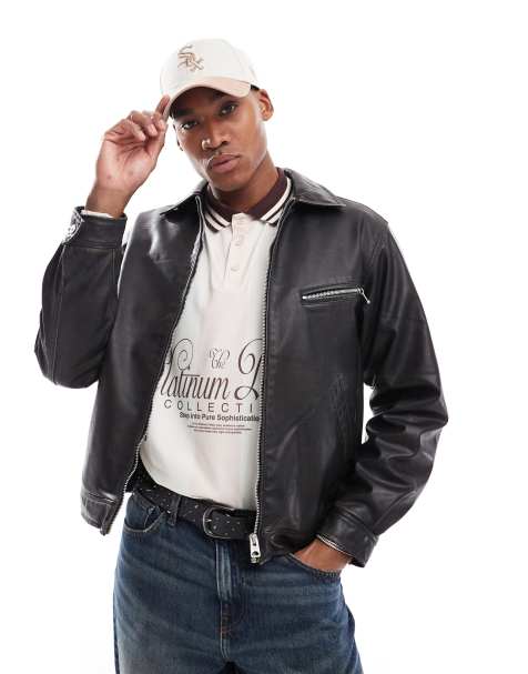 Pull&Bear faux leather washed jacket in black - view 1