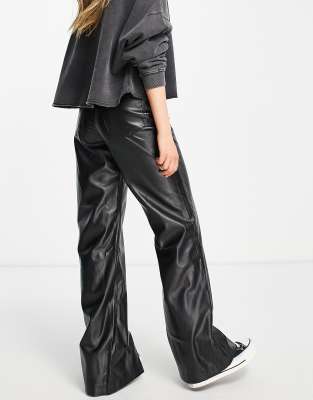 wide leg faux leather trousers